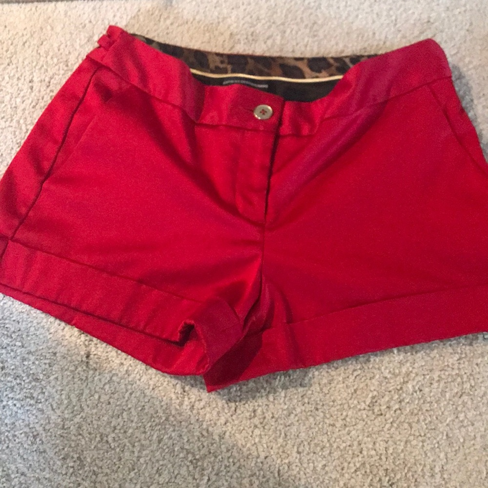Red, satin shorts